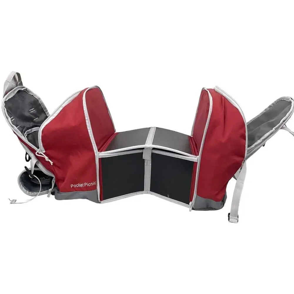 Kelty Red Gray Portable Pocket Picnic Table Backpack Hiking Camping Cooler Bag